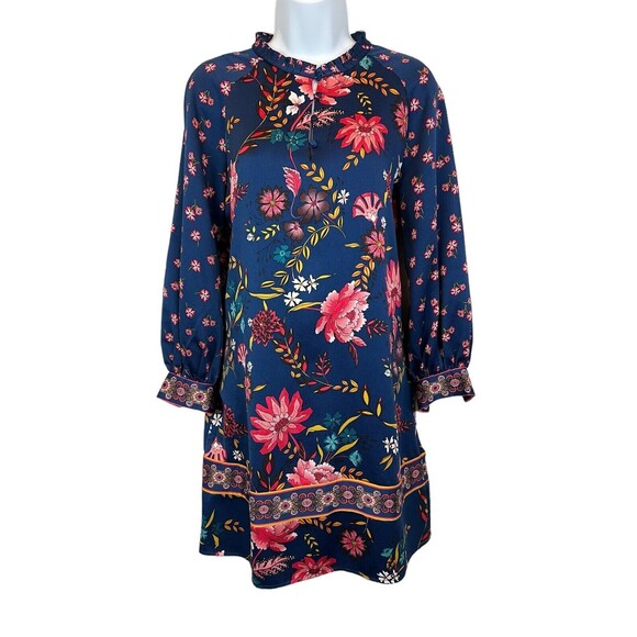 LOFT Petites Dress  Women's Size SP  Blue Wild Flower Print Long Sleeve Shift - Picture 2 of 11